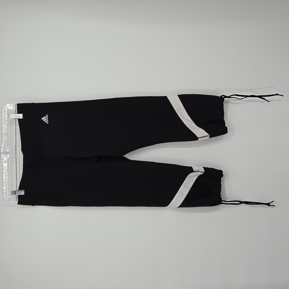 adidas 3 Stripes Yoga Crop Capri Pants Womens Black White Cinch Cuff Athletic M
